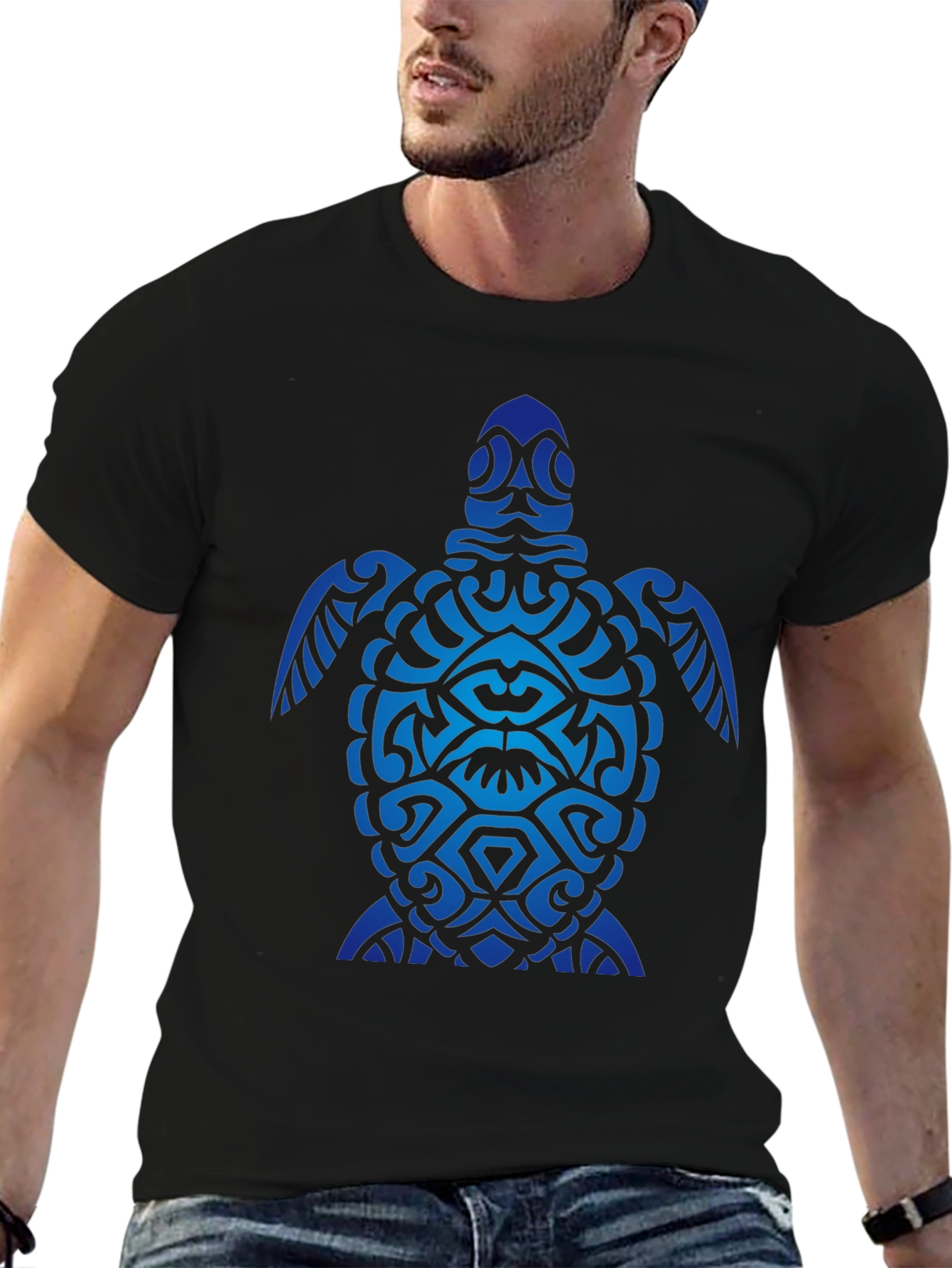Tribal Turtle Graphic Tee - Black Cotton Blend