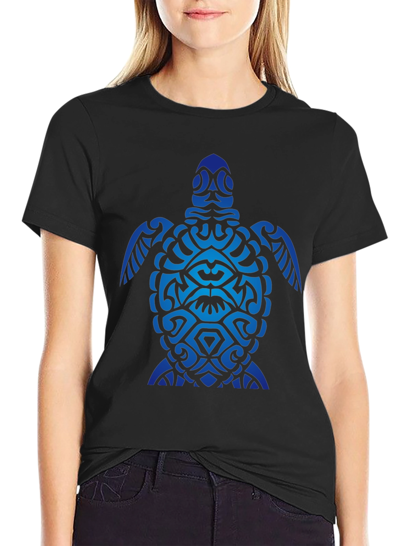 Tribal Turtle Graphic Tee - Black Cotton Blend