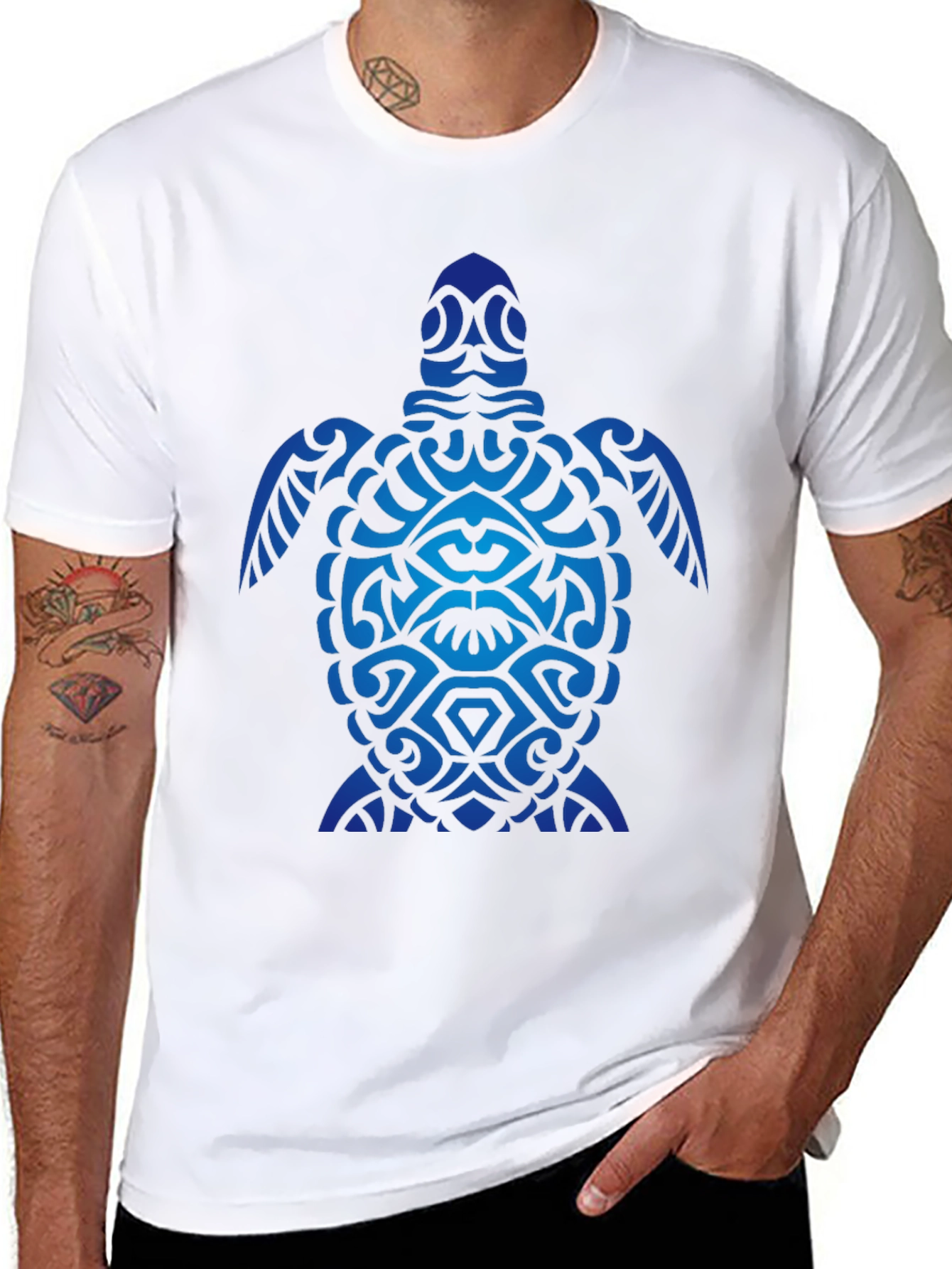 Tribal Turtle Graphic Tee - Black Cotton Blend