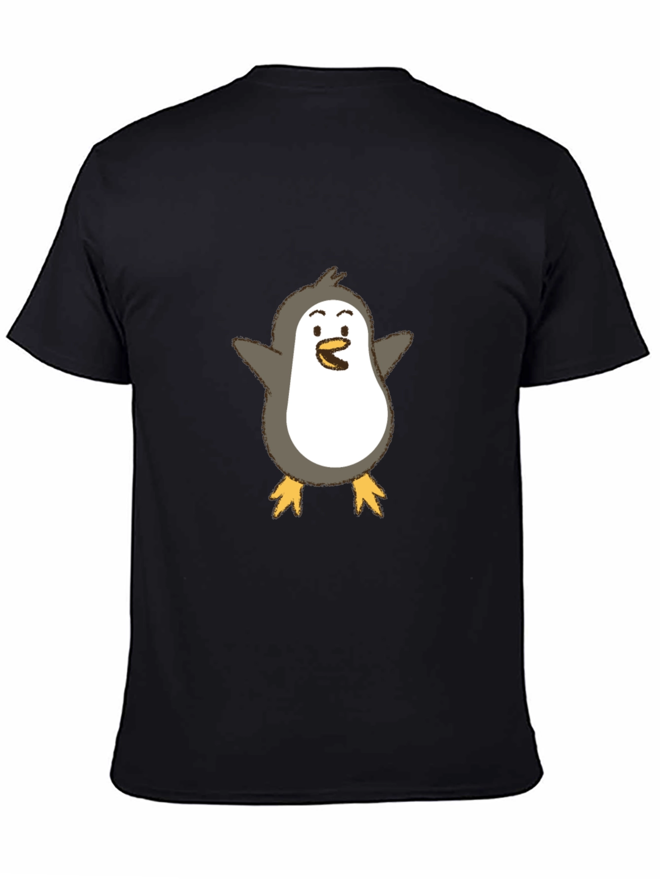 Cute Penguin Graphic Tee - Black Cotton Blend