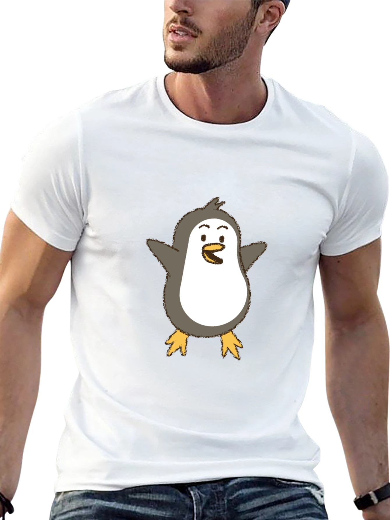 Cute Penguin Graphic Tee - Black Cotton Blend