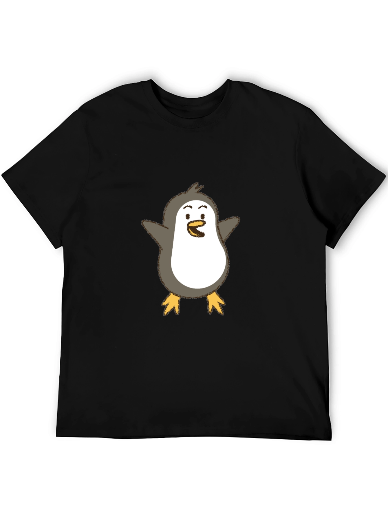 Cute Penguin Graphic Tee - Black Cotton Blend