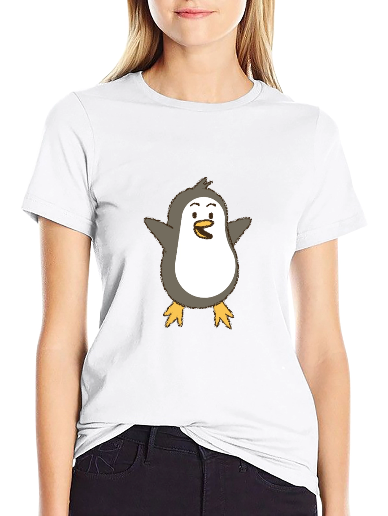 Cute Penguin Graphic Tee - Black Cotton Blend