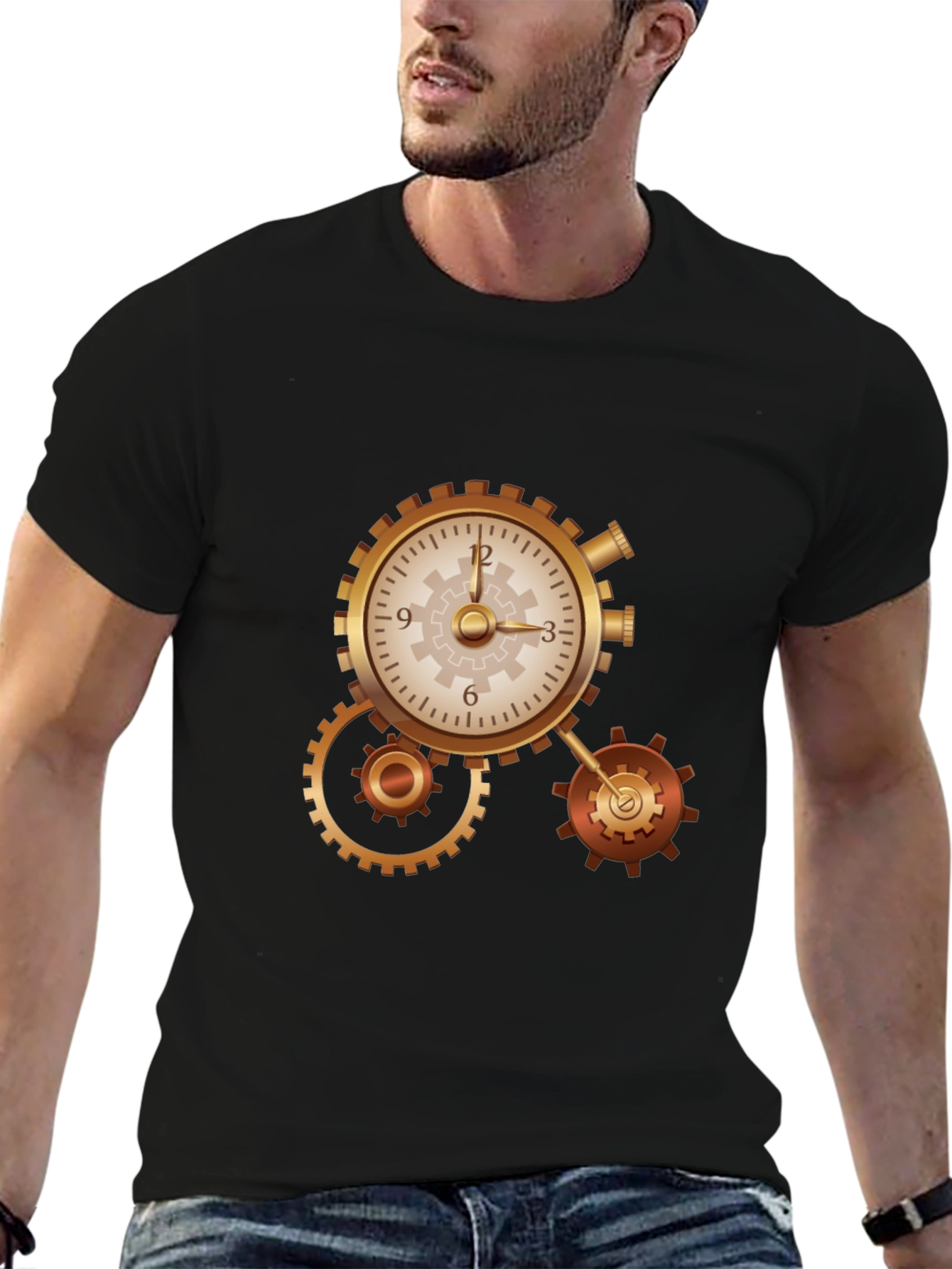 Steampunk Clockwork Gear Design Black T-Shirt