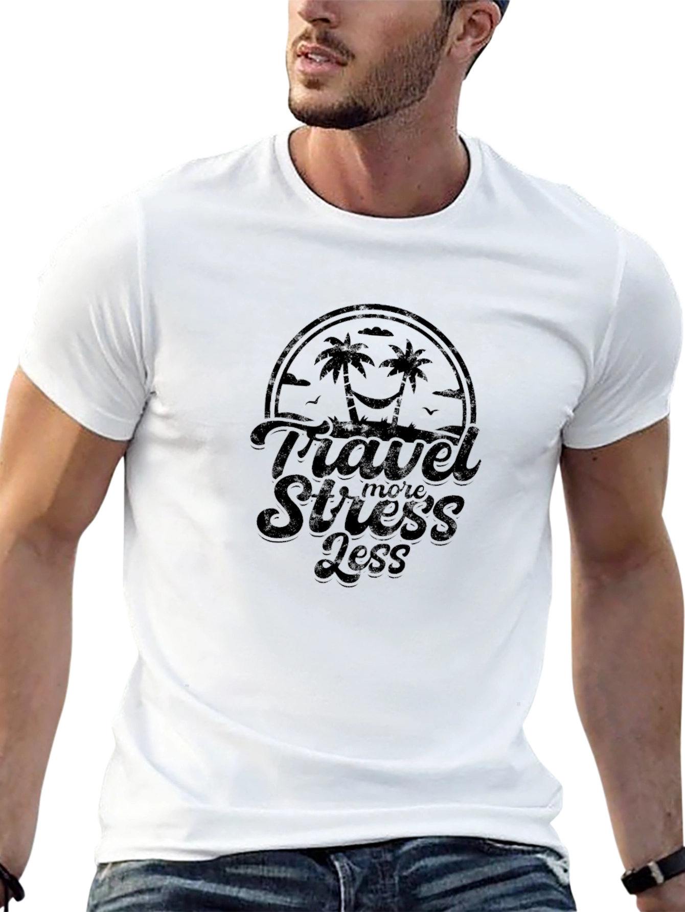 Travel More Stress Less Black T-Shirt