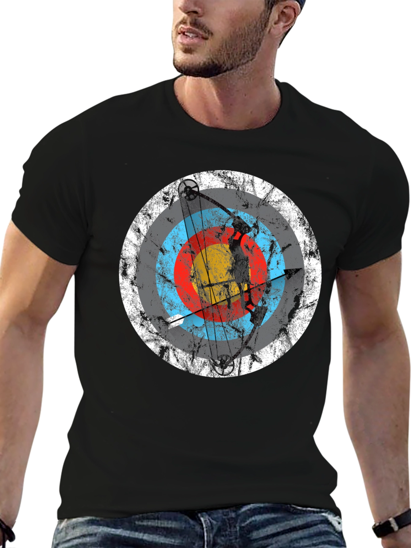 Archery Target Graphic Tee - Black Crew Neck T-Shirt