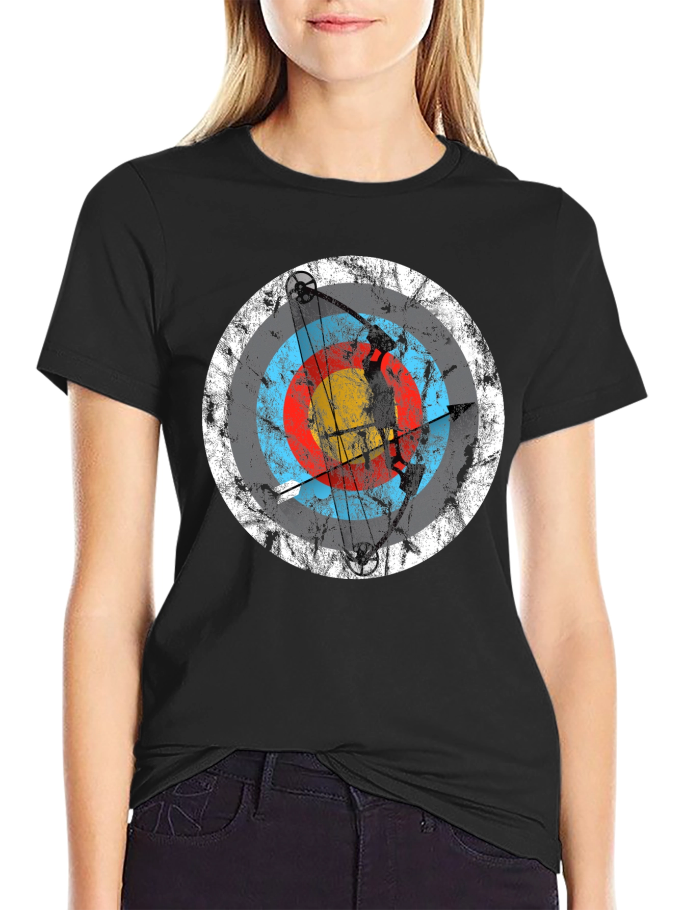 Archery Target Graphic Tee - Black Crew Neck T-Shirt