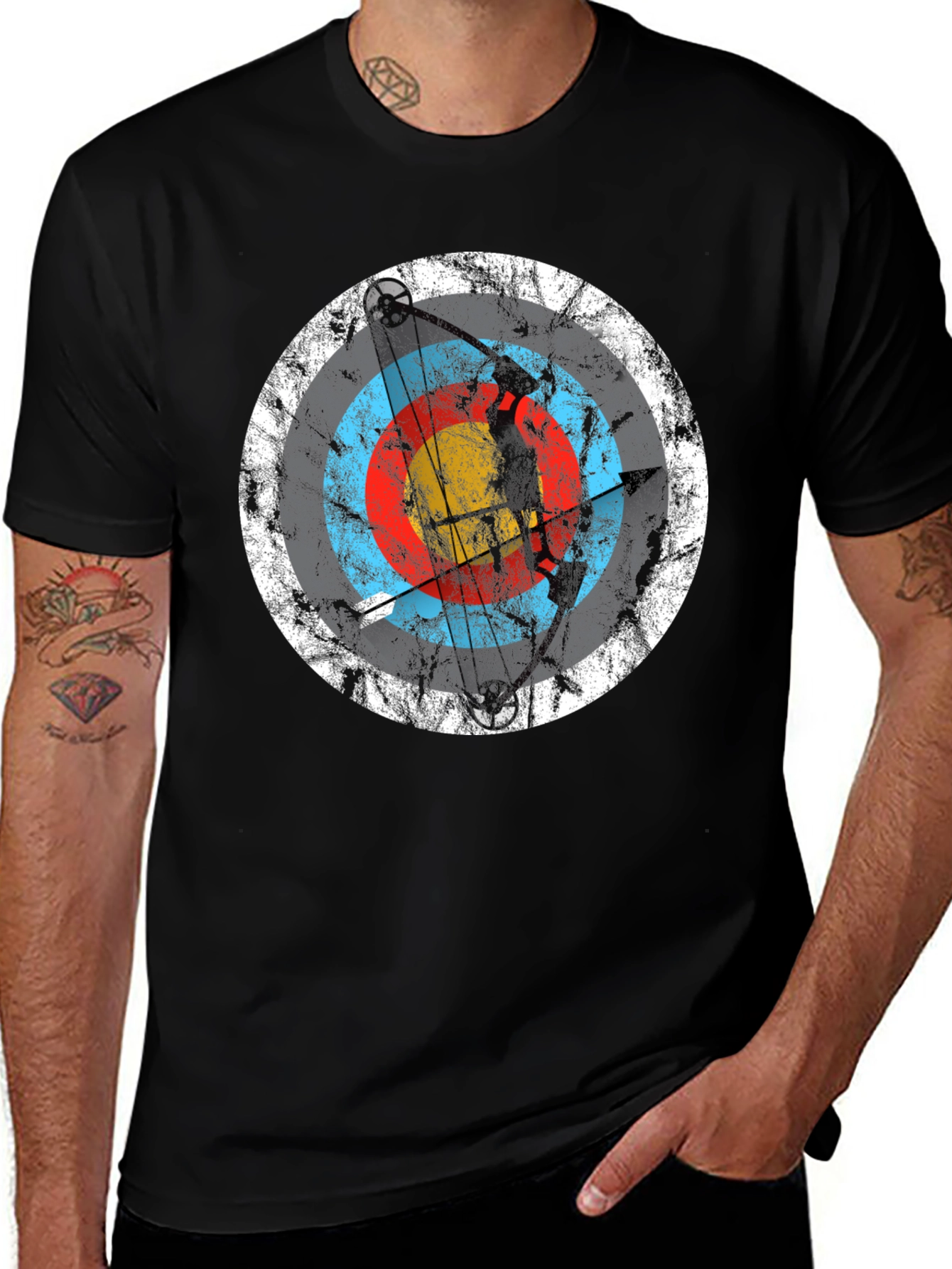 Archery Target Graphic Tee - Black Crew Neck T-Shirt