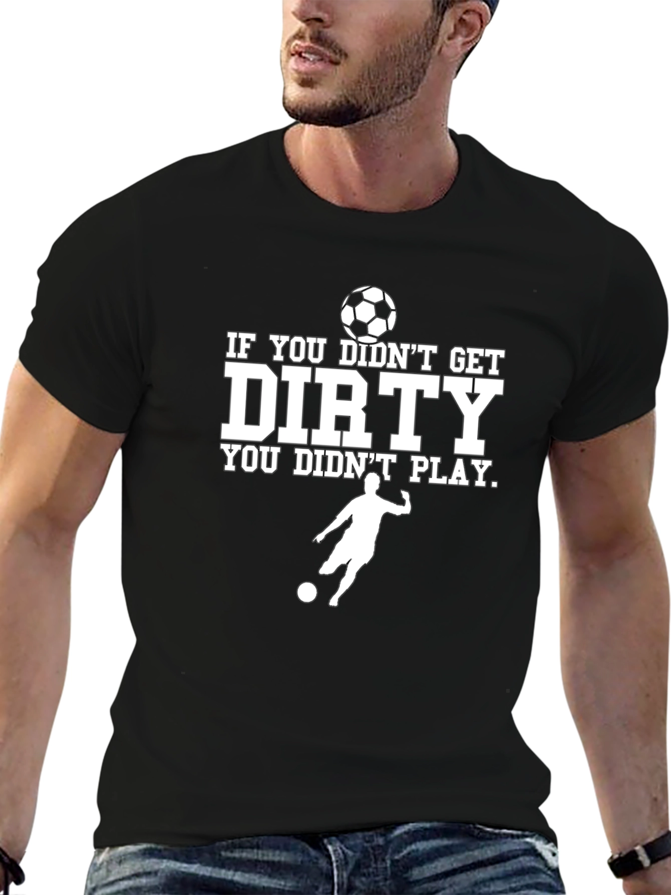 Dirty Soccer Player Black Graphic T-Shirt
