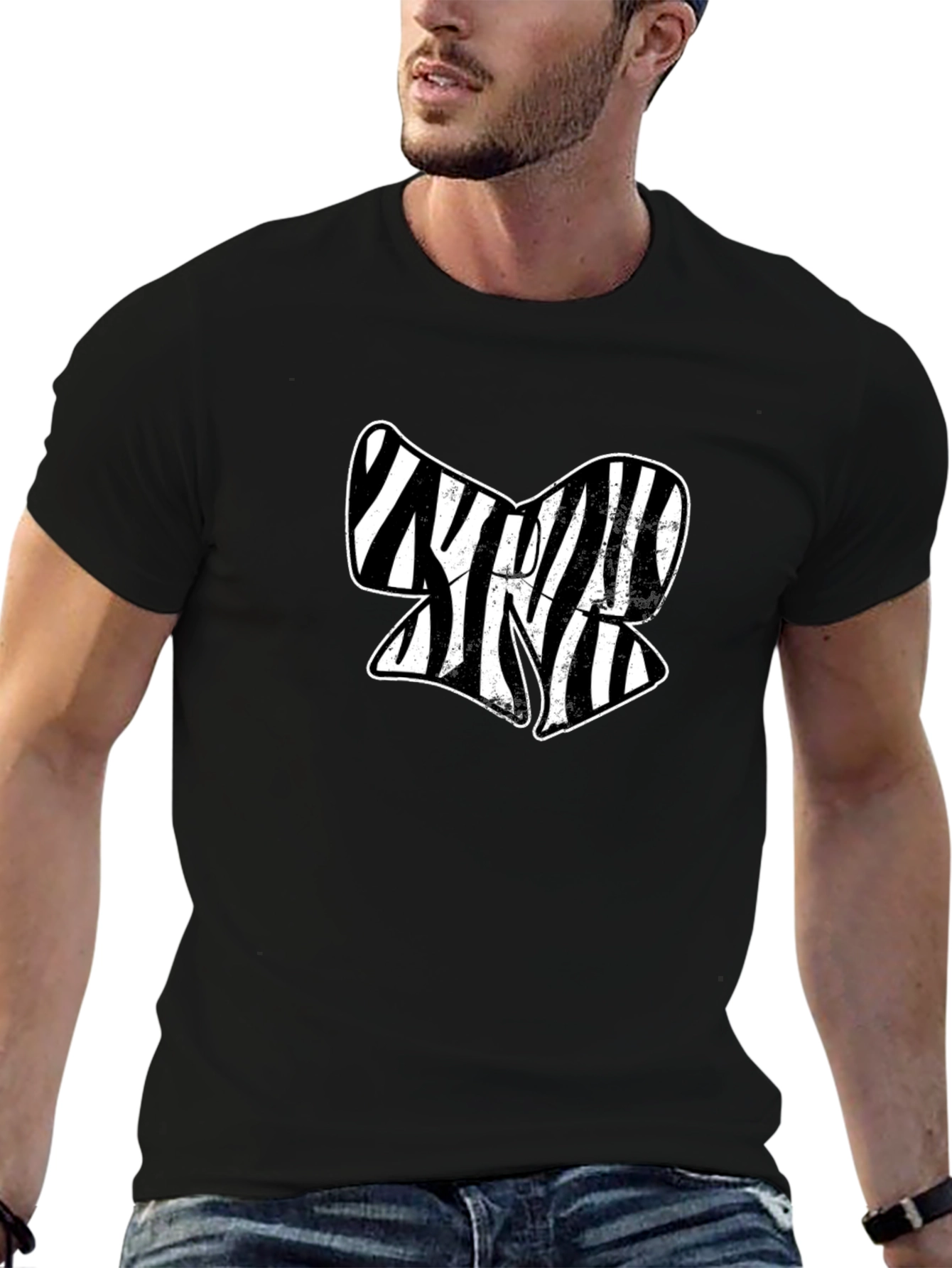 Zebra Stripe Abstract Graphic Black T-Shirt