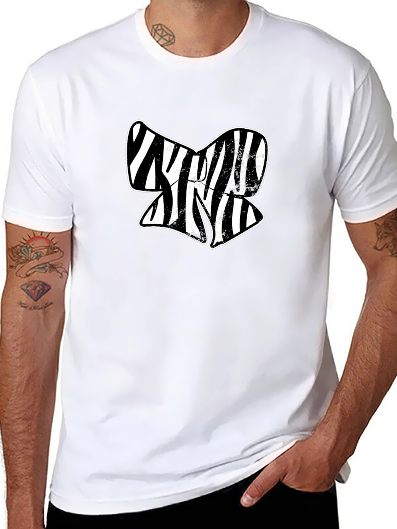 Zebra Stripe Abstract Graphic Black T-Shirt