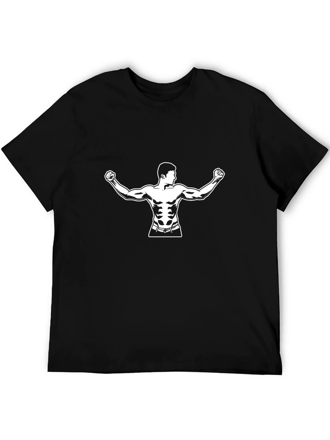 Graphic Print Muscle Man Black T-Shirt