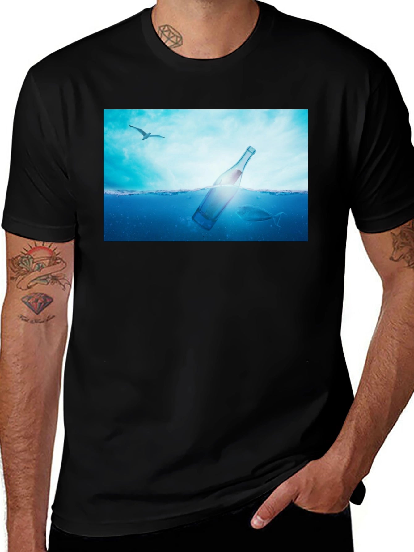 Ocean Bottle Graphic Black T-Shirt