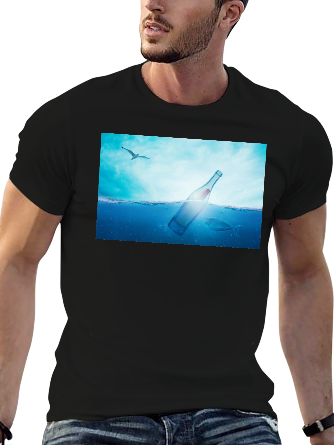 Ocean Bottle Graphic Black T-Shirt