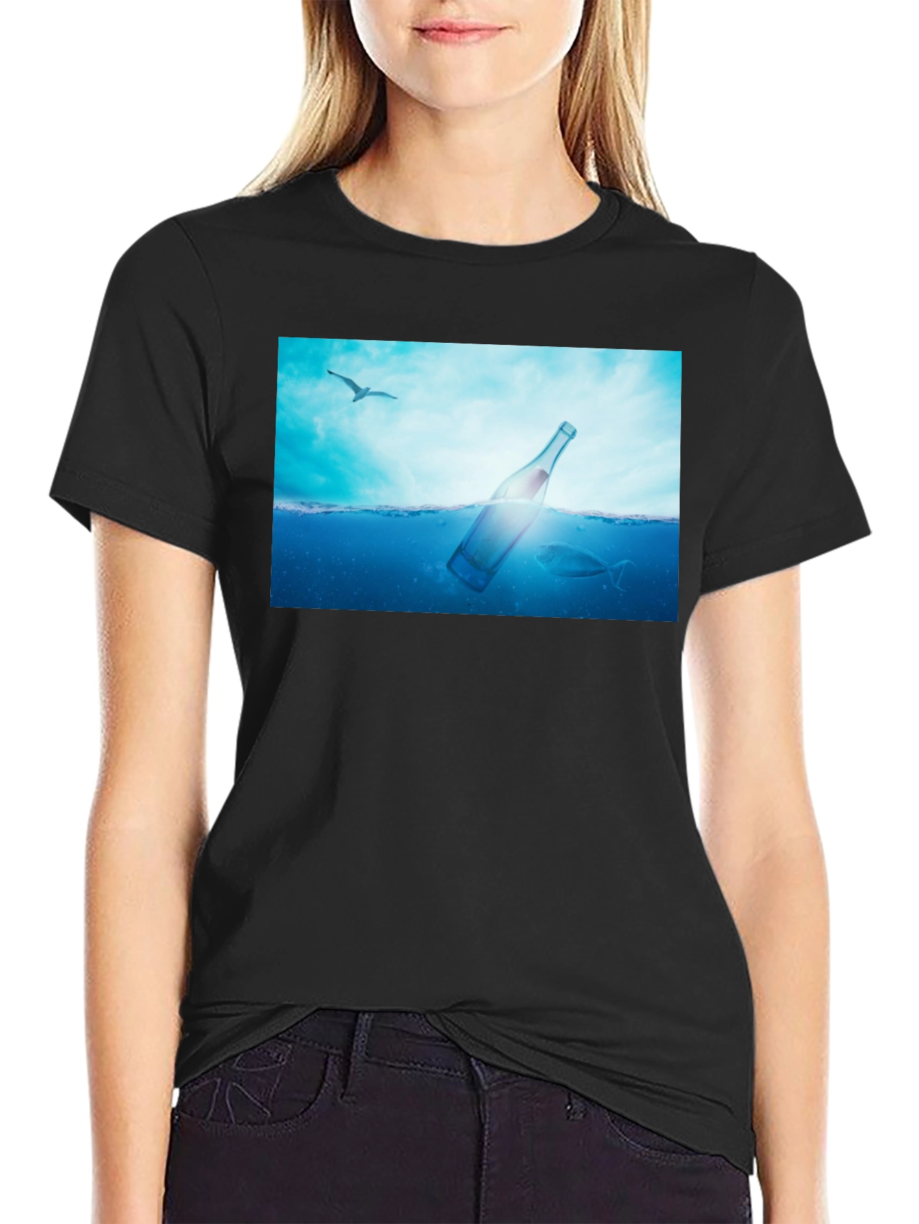 Ocean Bottle Graphic Black T-Shirt