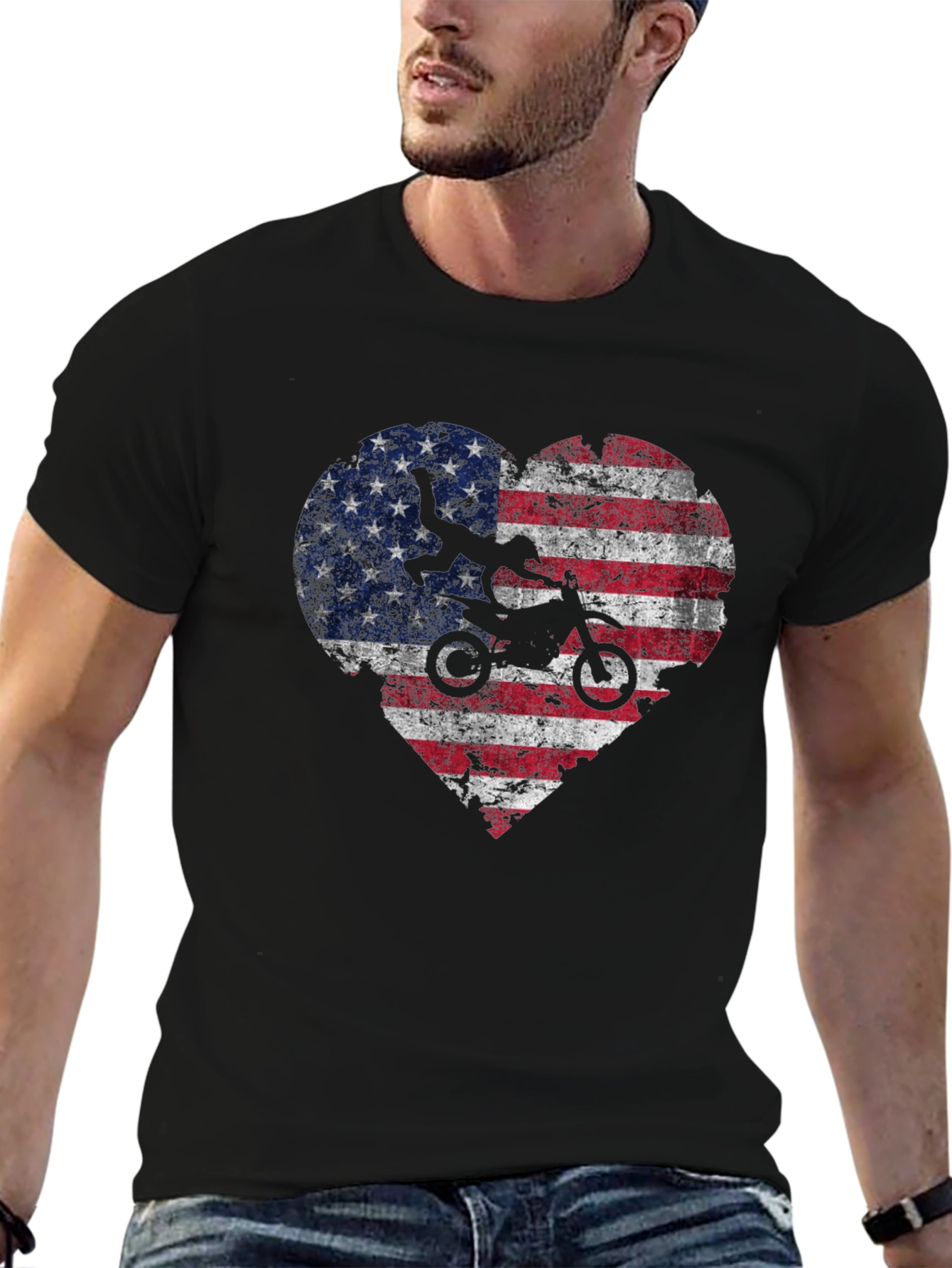 American Flag Motocross Heart T-Shirt