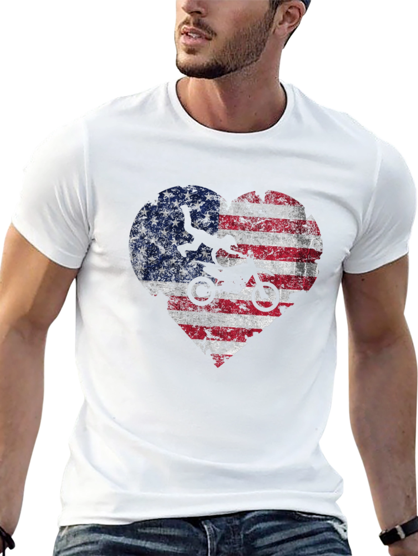 American Flag Motocross Heart T-Shirt