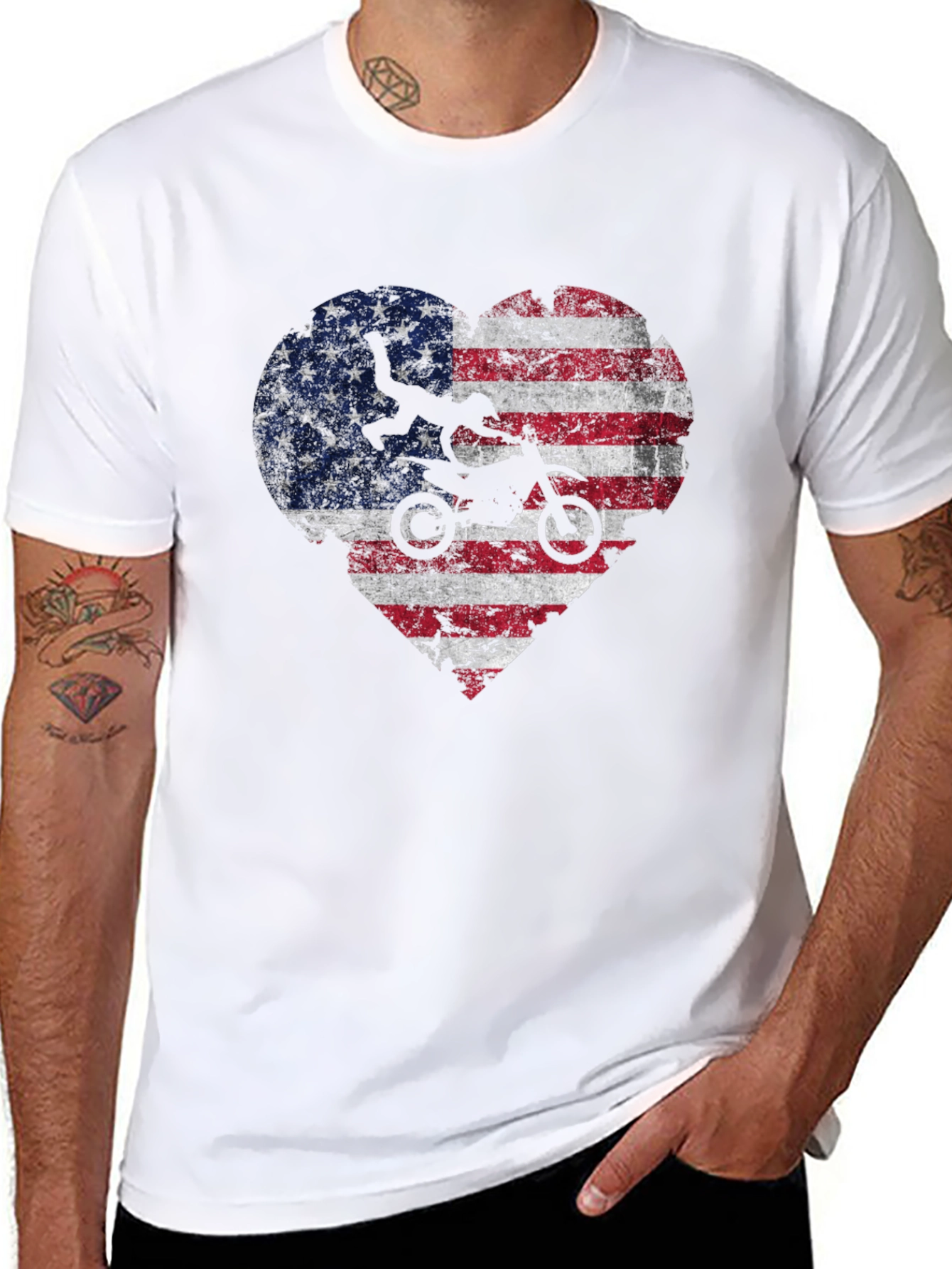 American Flag Motocross Heart T-Shirt