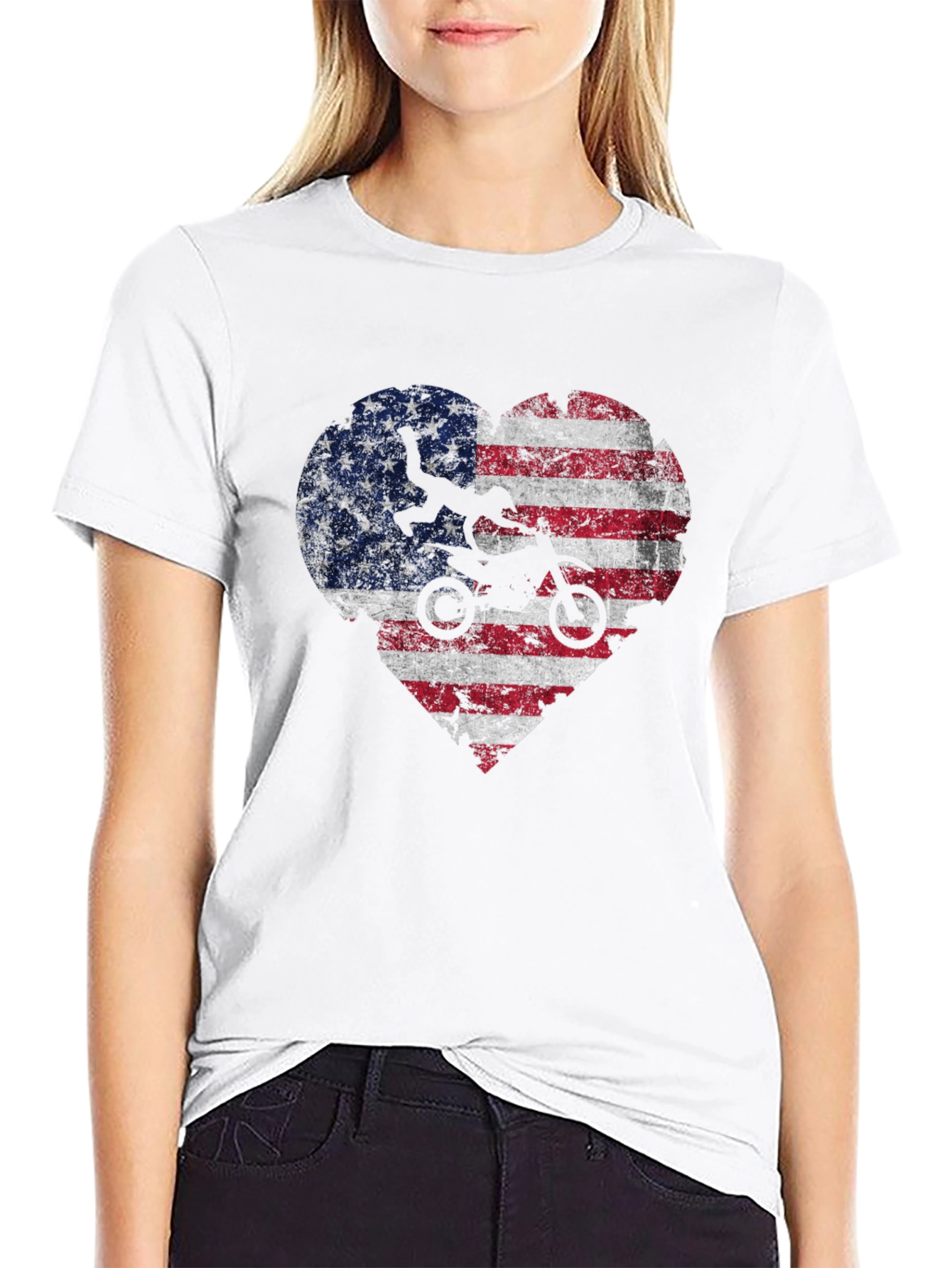 American Flag Motocross Heart T-Shirt