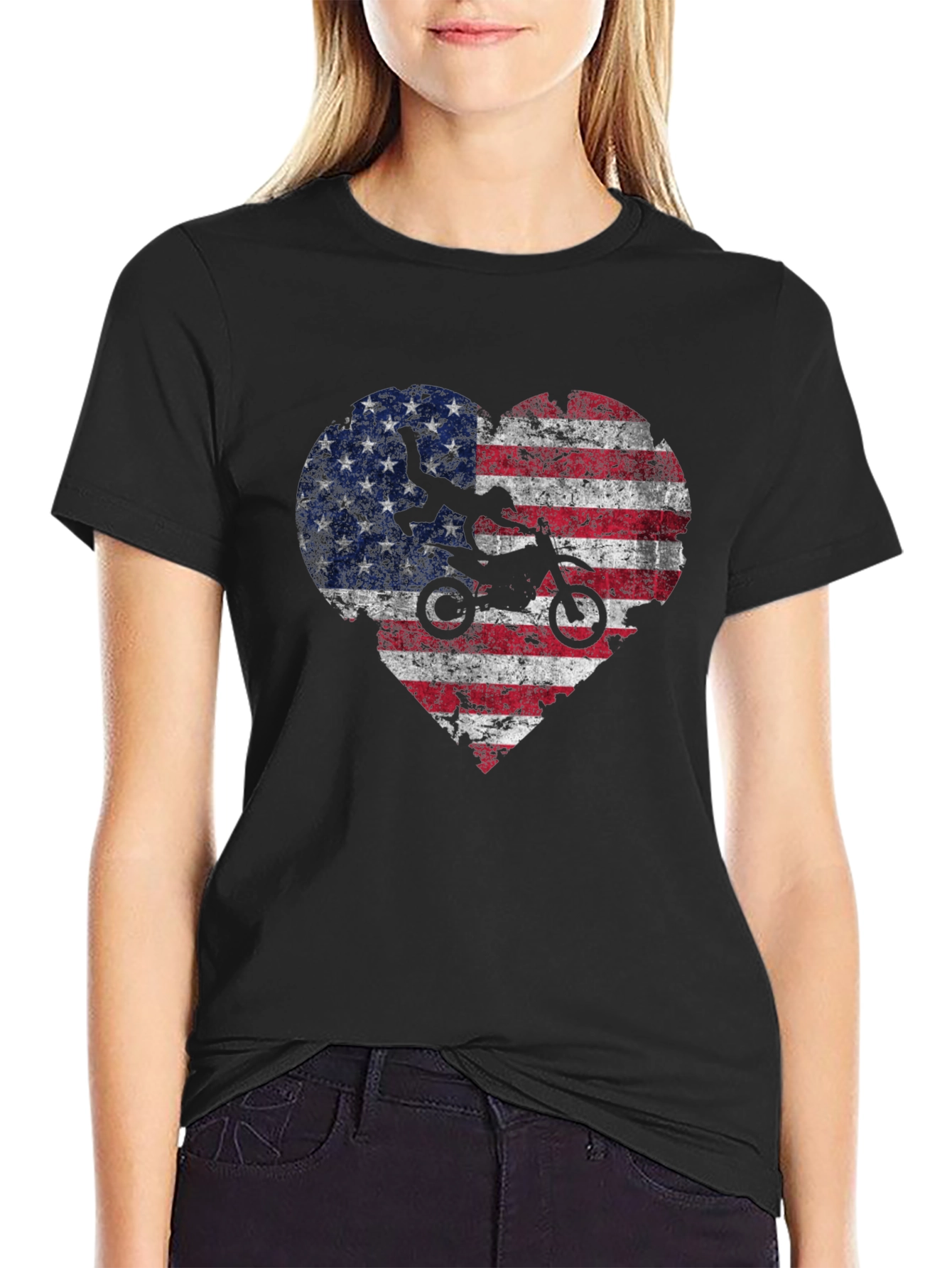 American Flag Motocross Heart T-Shirt