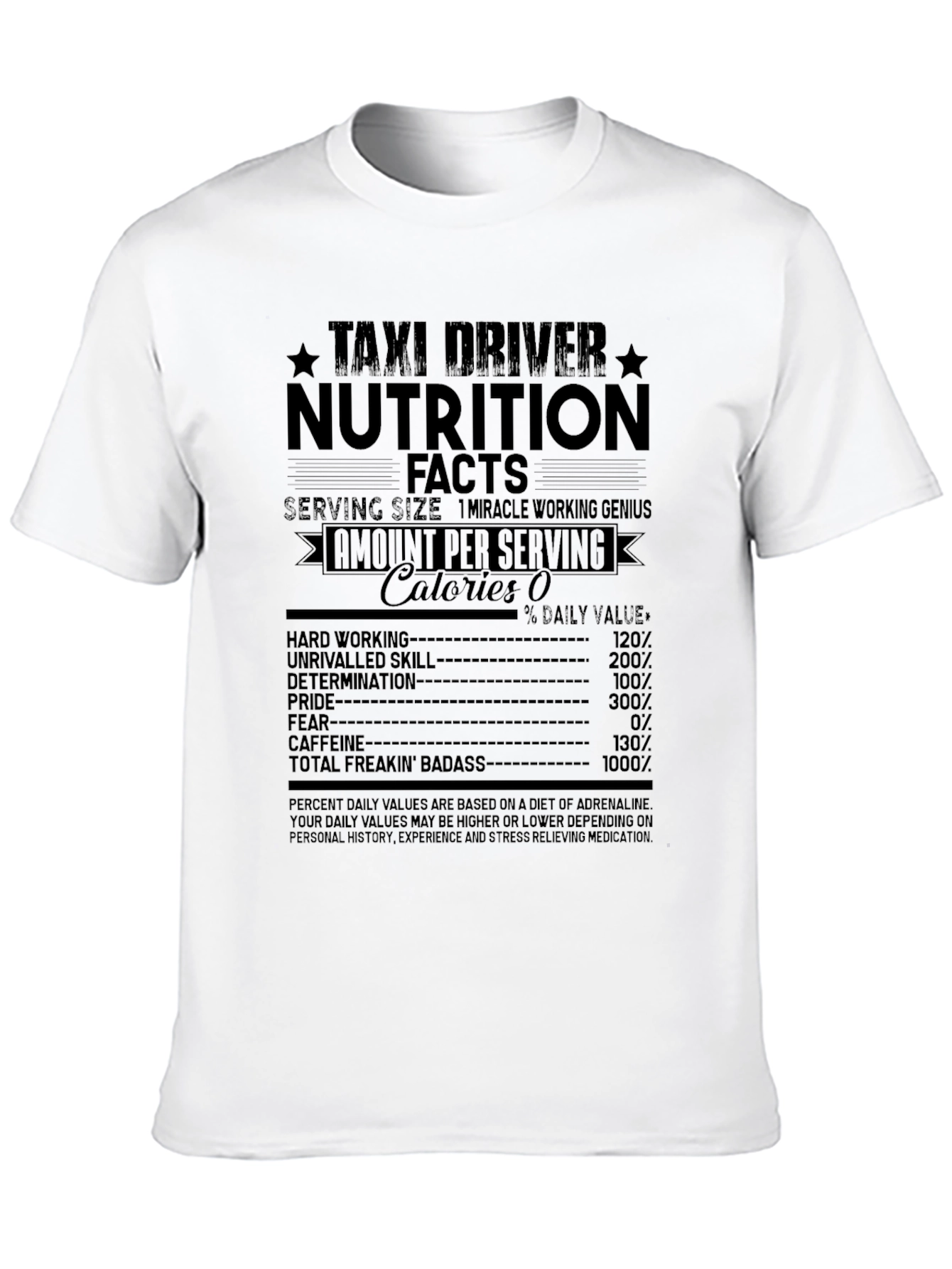 Taxi Driver Nutrition Facts Graphic T-Shirt