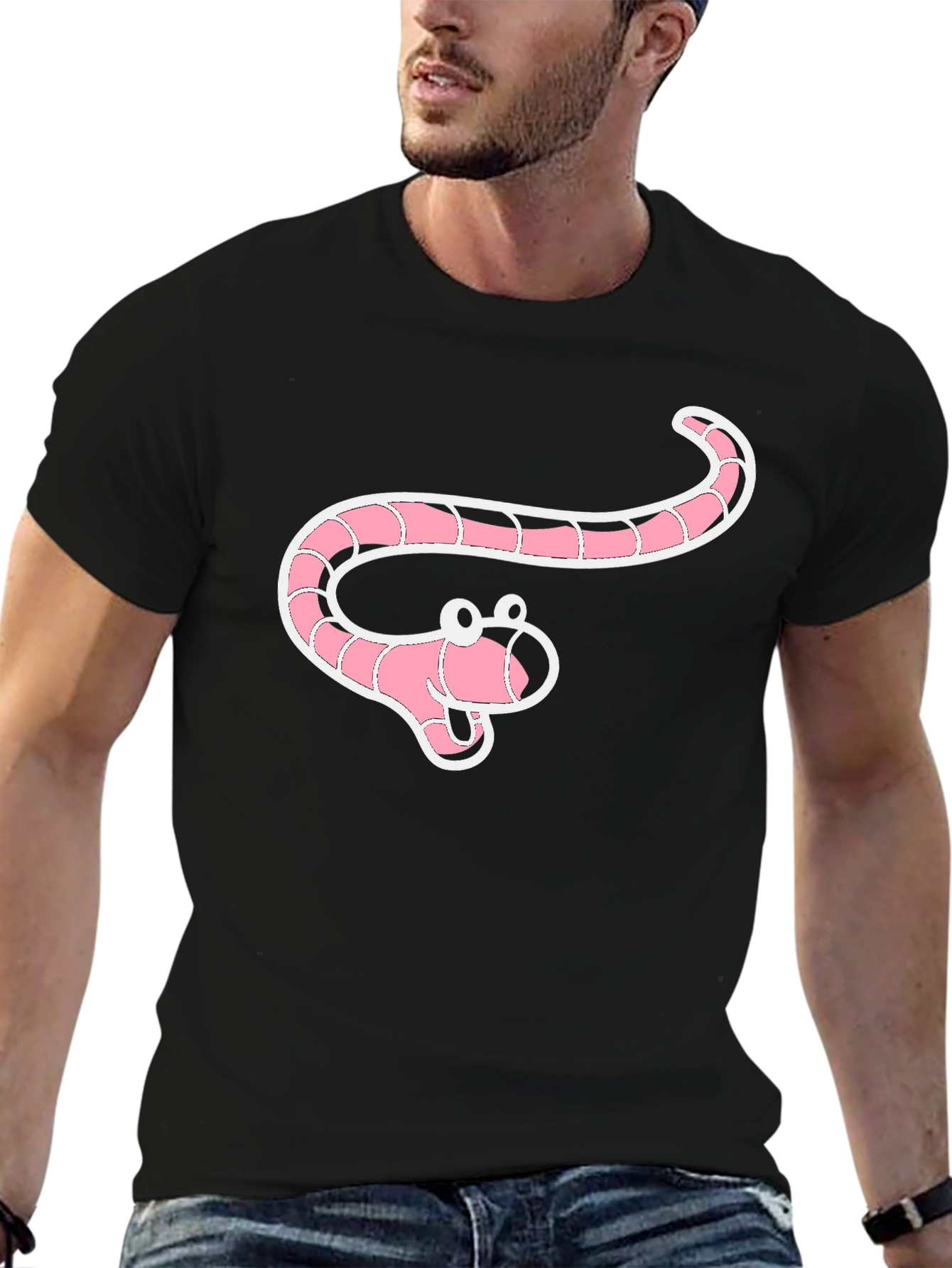 Cartoon Worm Graphic Black T-Shirt