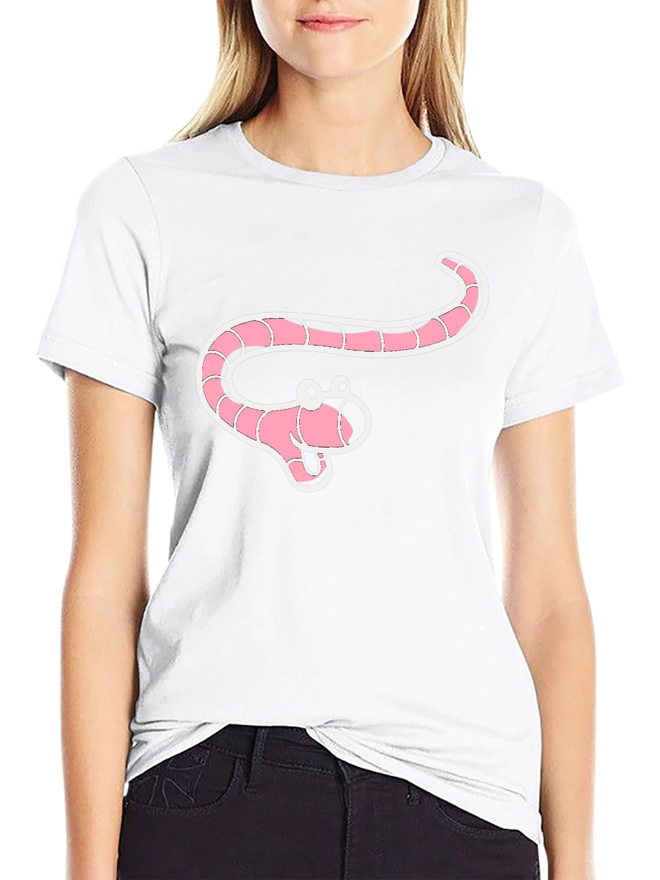 Cartoon Worm Graphic Black T-Shirt