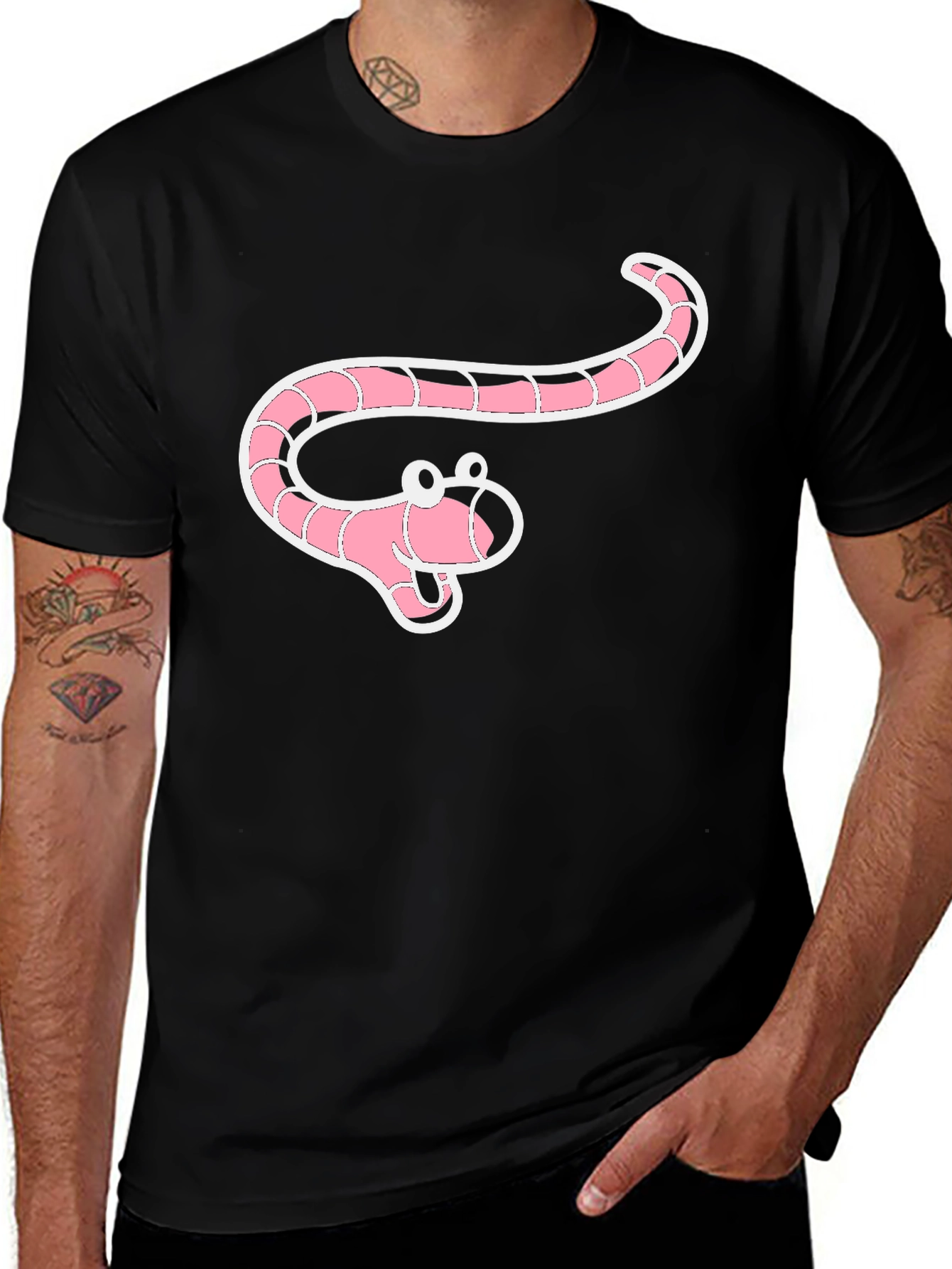Cartoon Worm Graphic Black T-Shirt