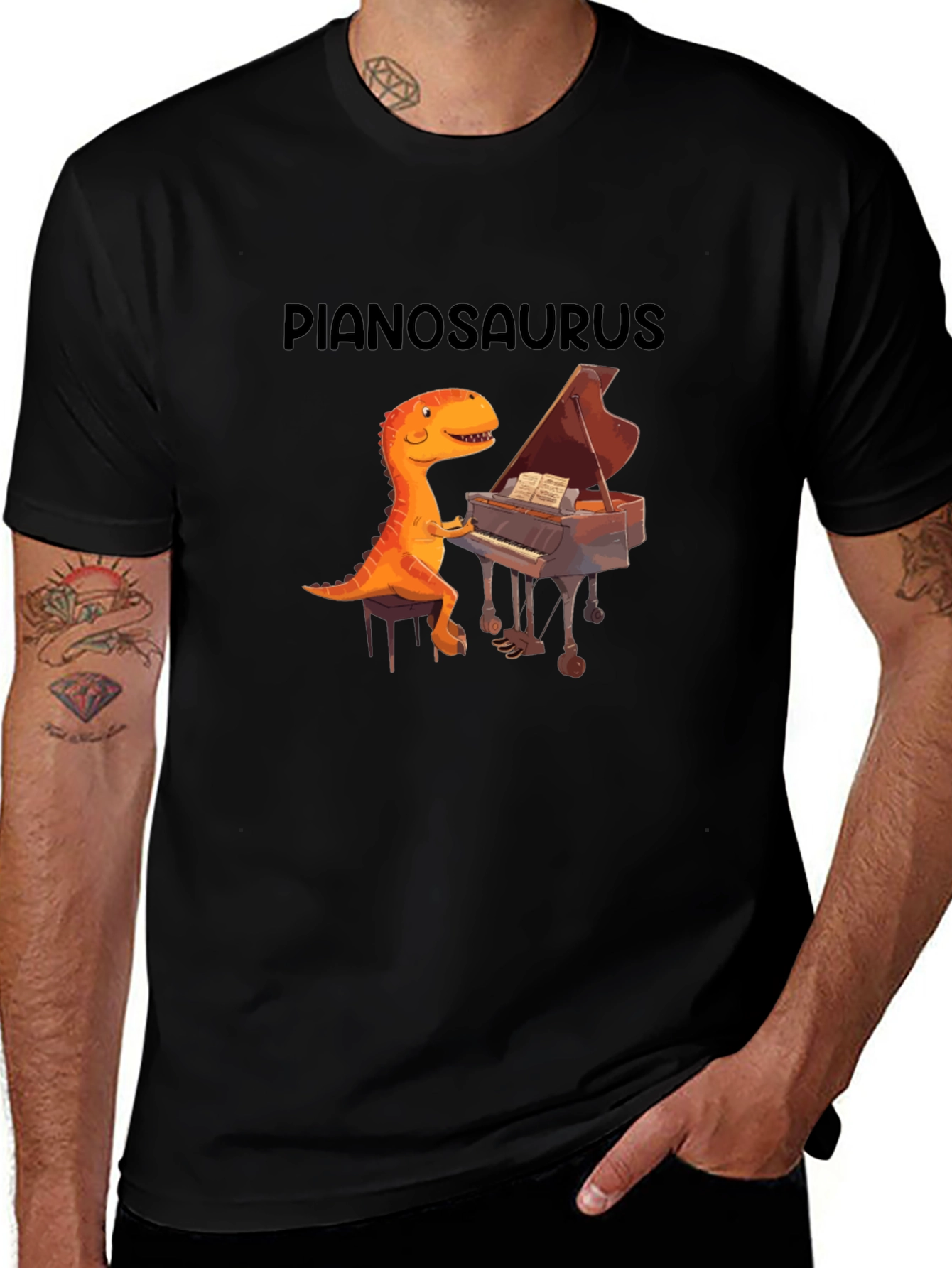 Pianosaurus Graphic Tee - Dino Piano Player Shirt