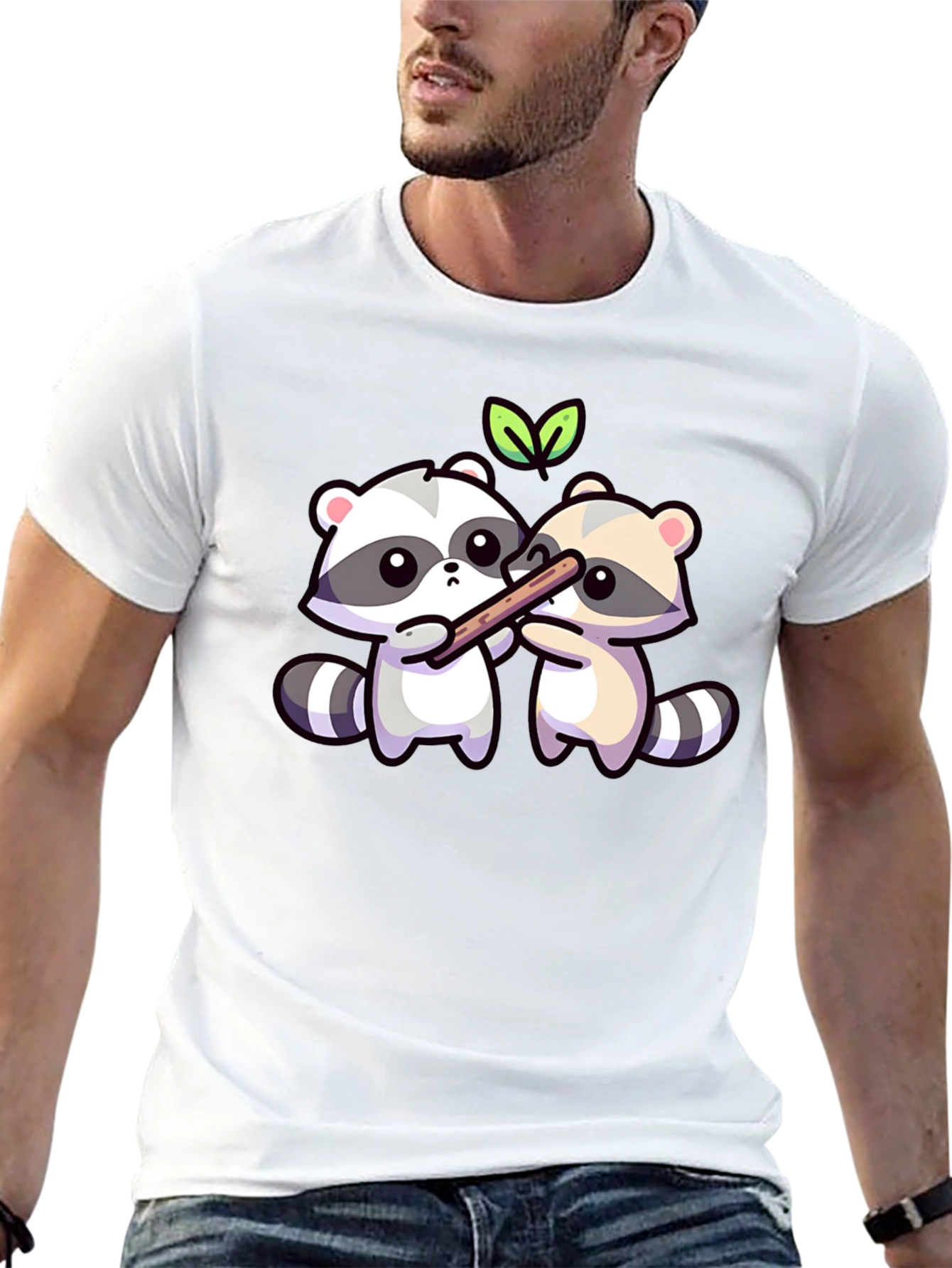 Cute Raccoon Sharing Stick T-Shirt