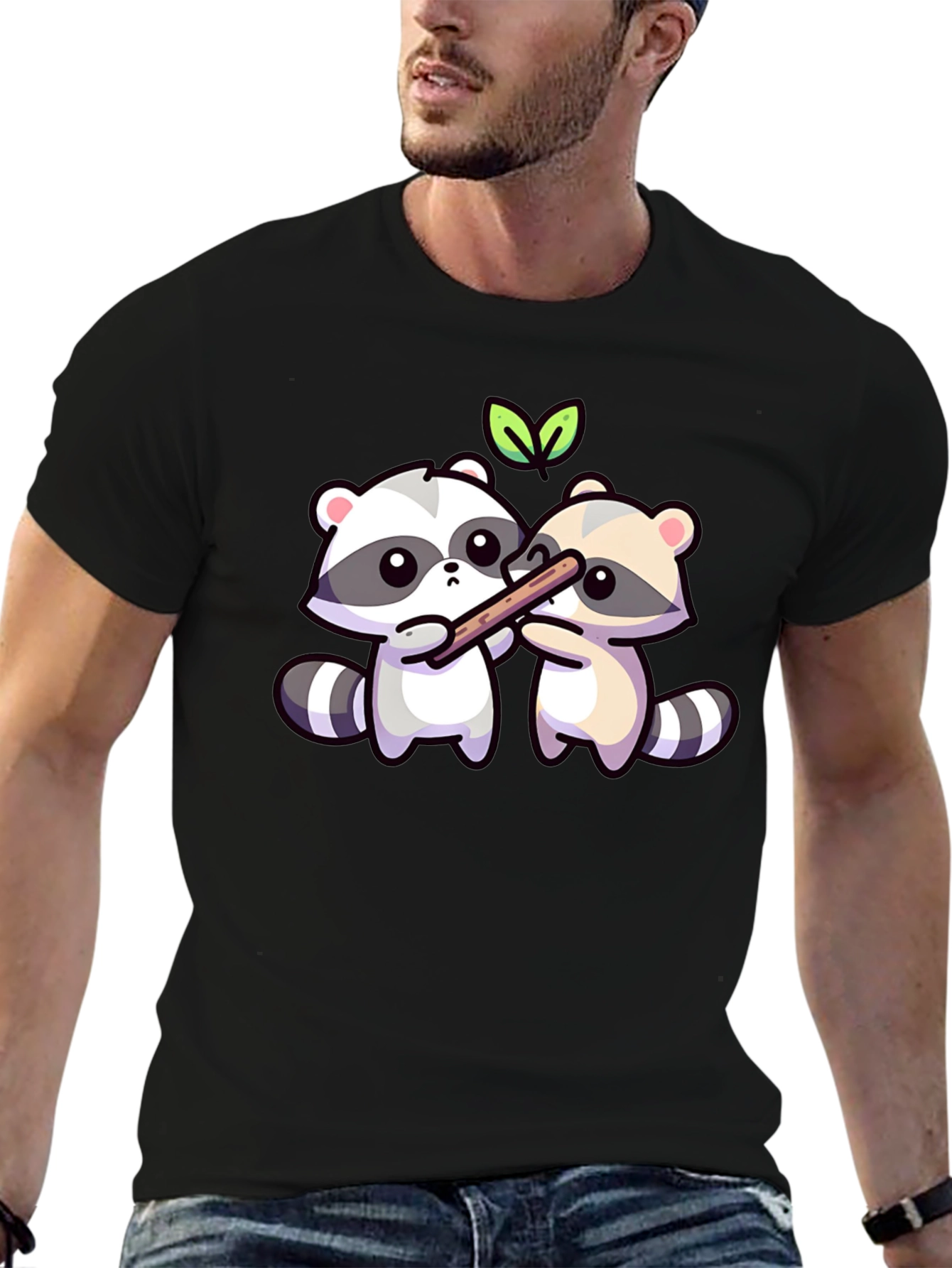 Cute Raccoon Sharing Stick T-Shirt