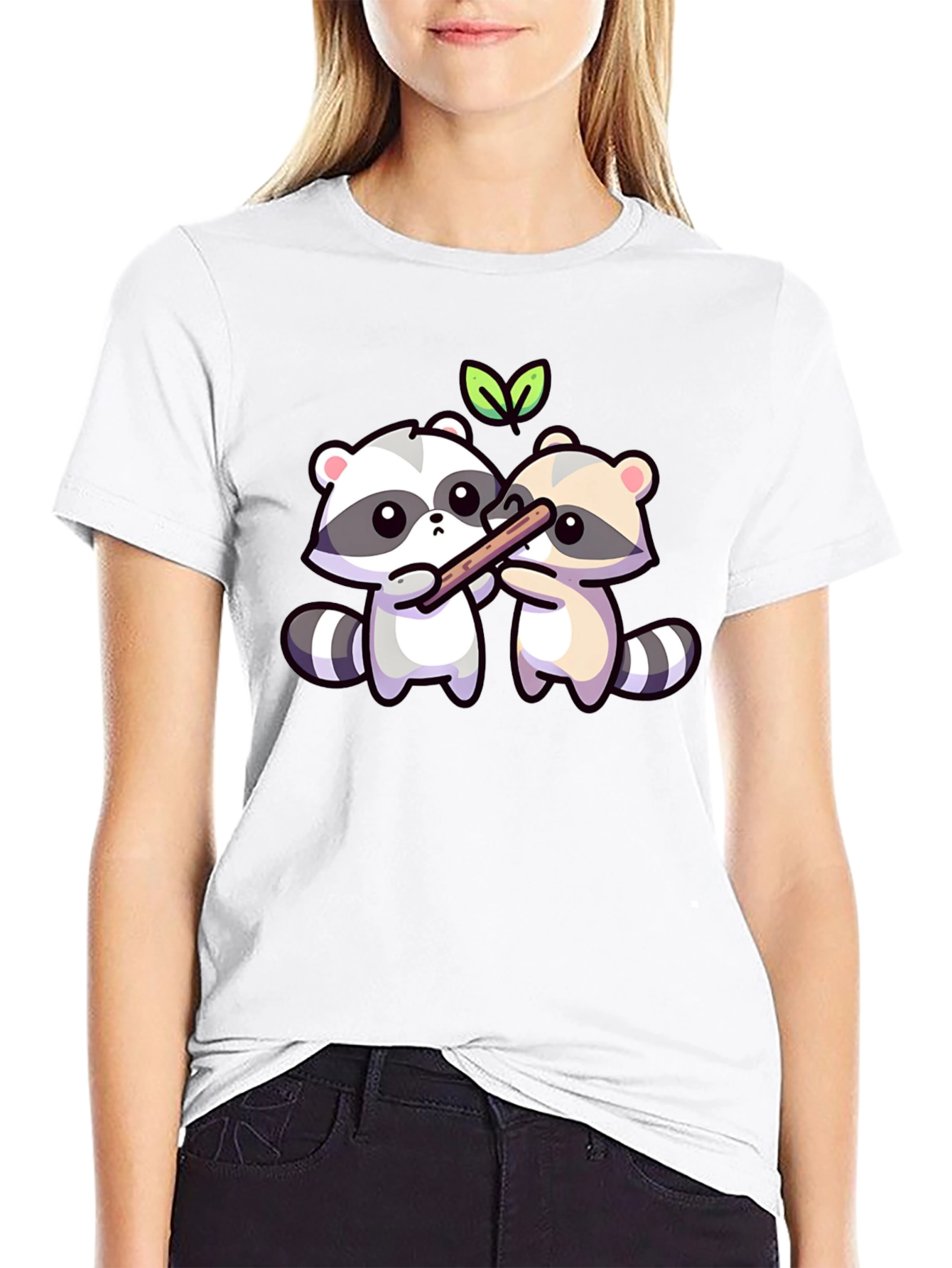 Cute Raccoon Sharing Stick T-Shirt