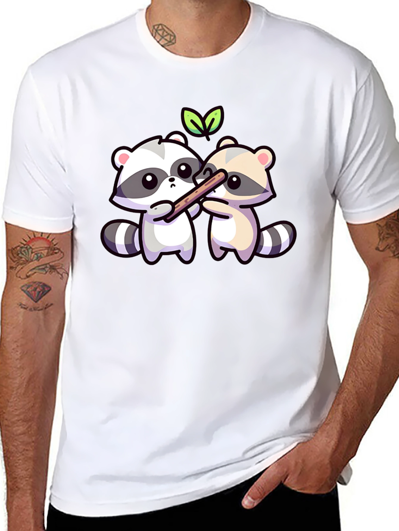 Cute Raccoon Sharing Stick T-Shirt