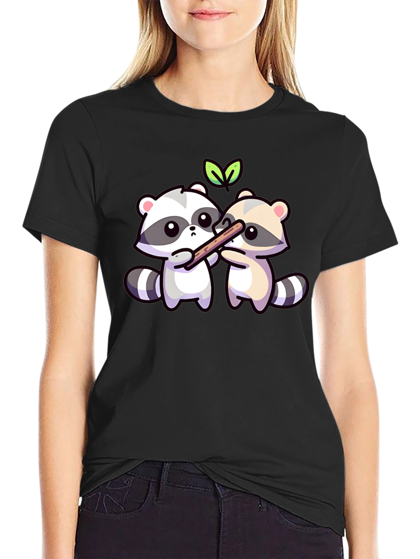 Cute Raccoon Sharing Stick T-Shirt