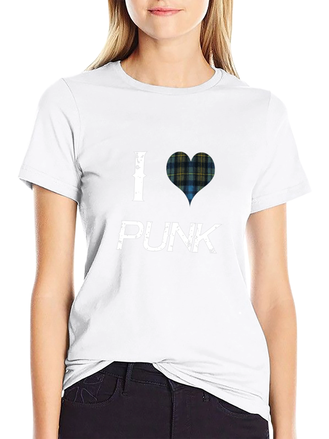 I Heart Punk Scottish Tartan Black T-Shirt