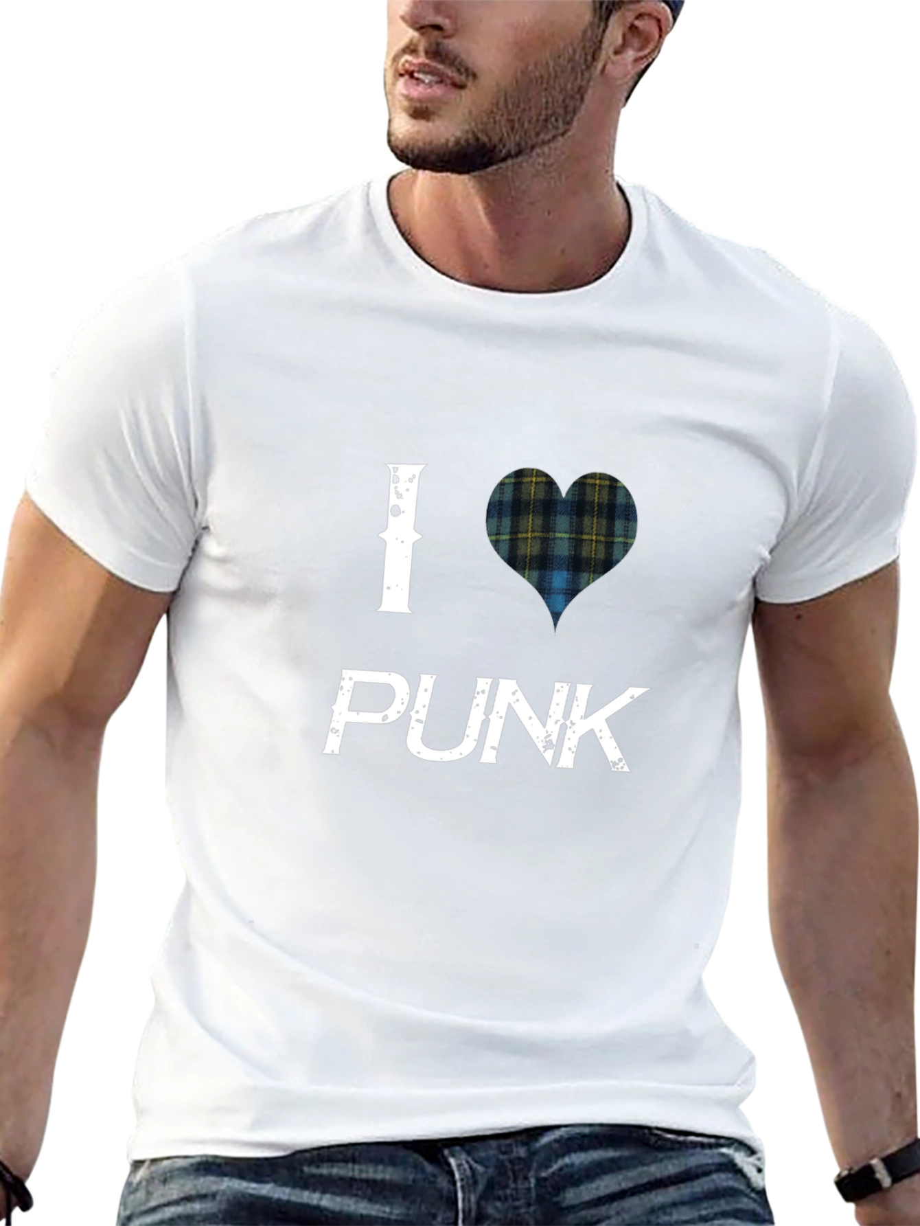 I Heart Punk Scottish Tartan Black T-Shirt