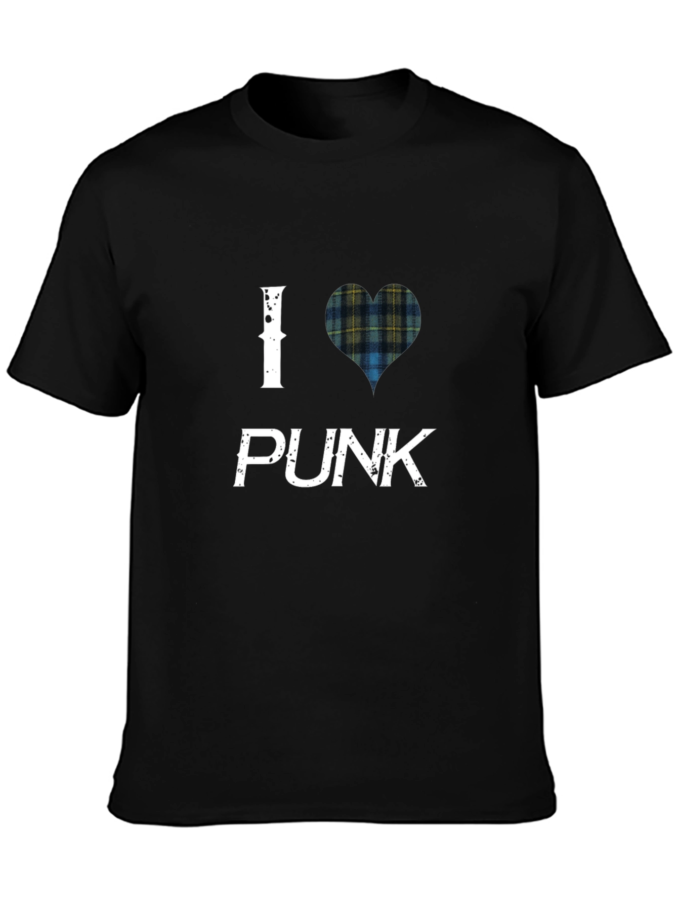 I Heart Punk Scottish Tartan Black T-Shirt