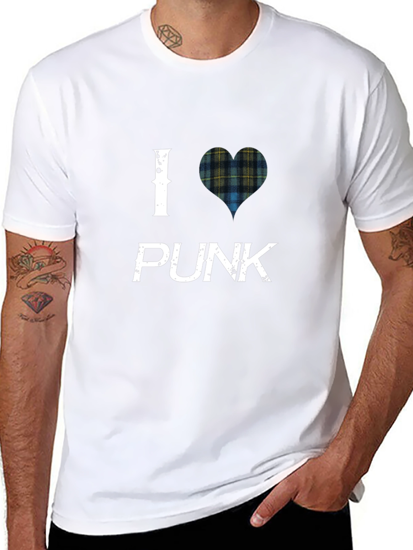 I Heart Punk Scottish Tartan Black T-Shirt