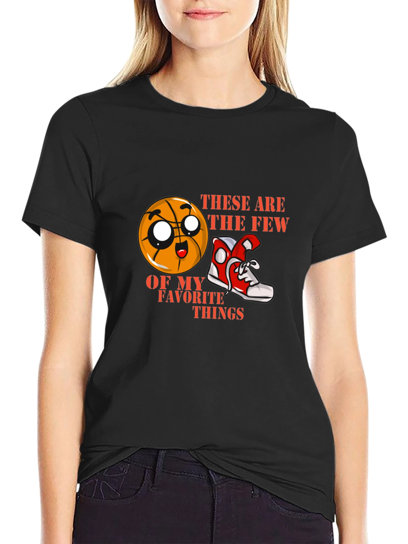 Cartoon Basketball and Sneaker Graphic Tee