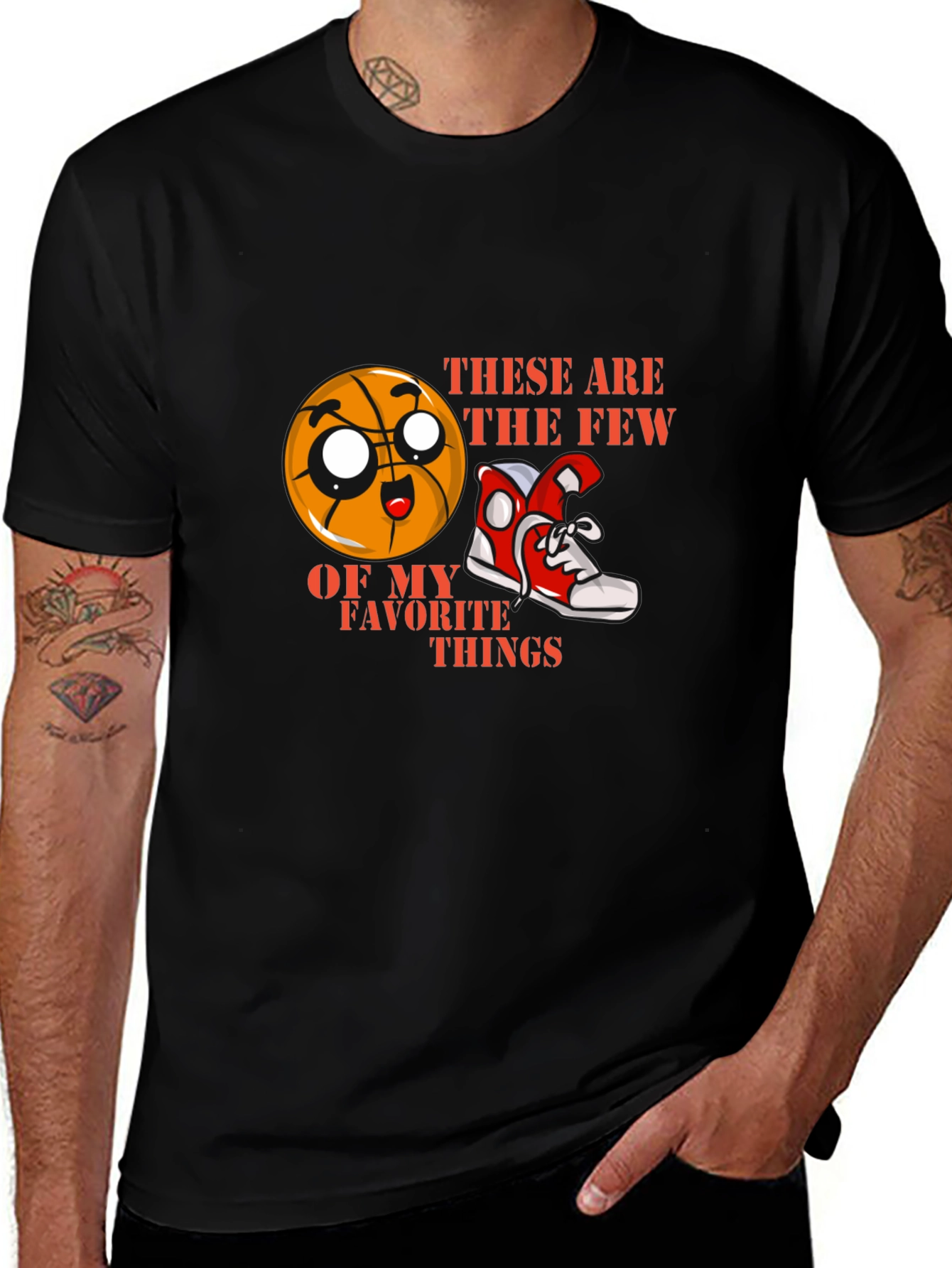 Cartoon Basketball and Sneaker Graphic Tee