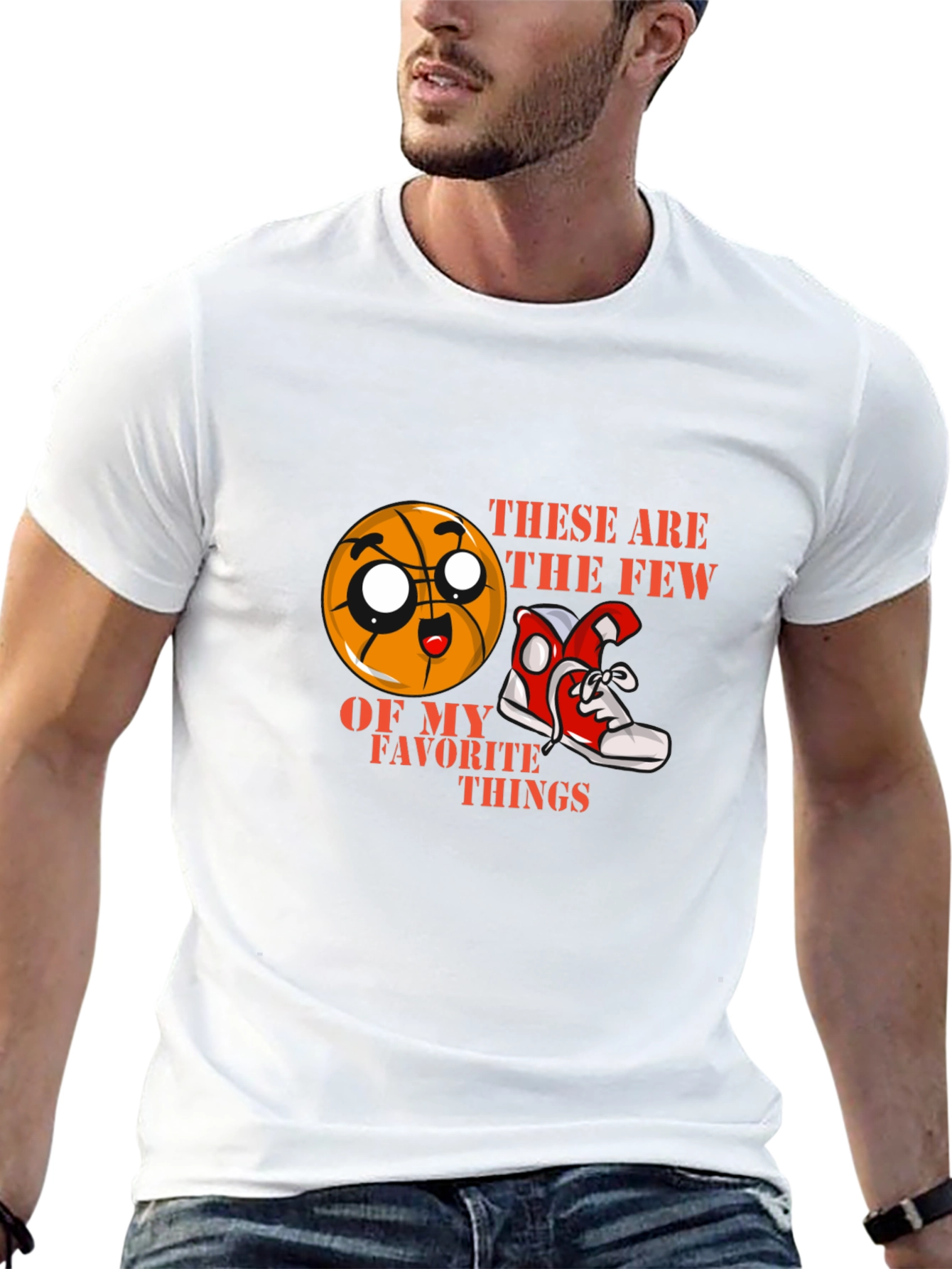 Cartoon Basketball and Sneaker Graphic Tee