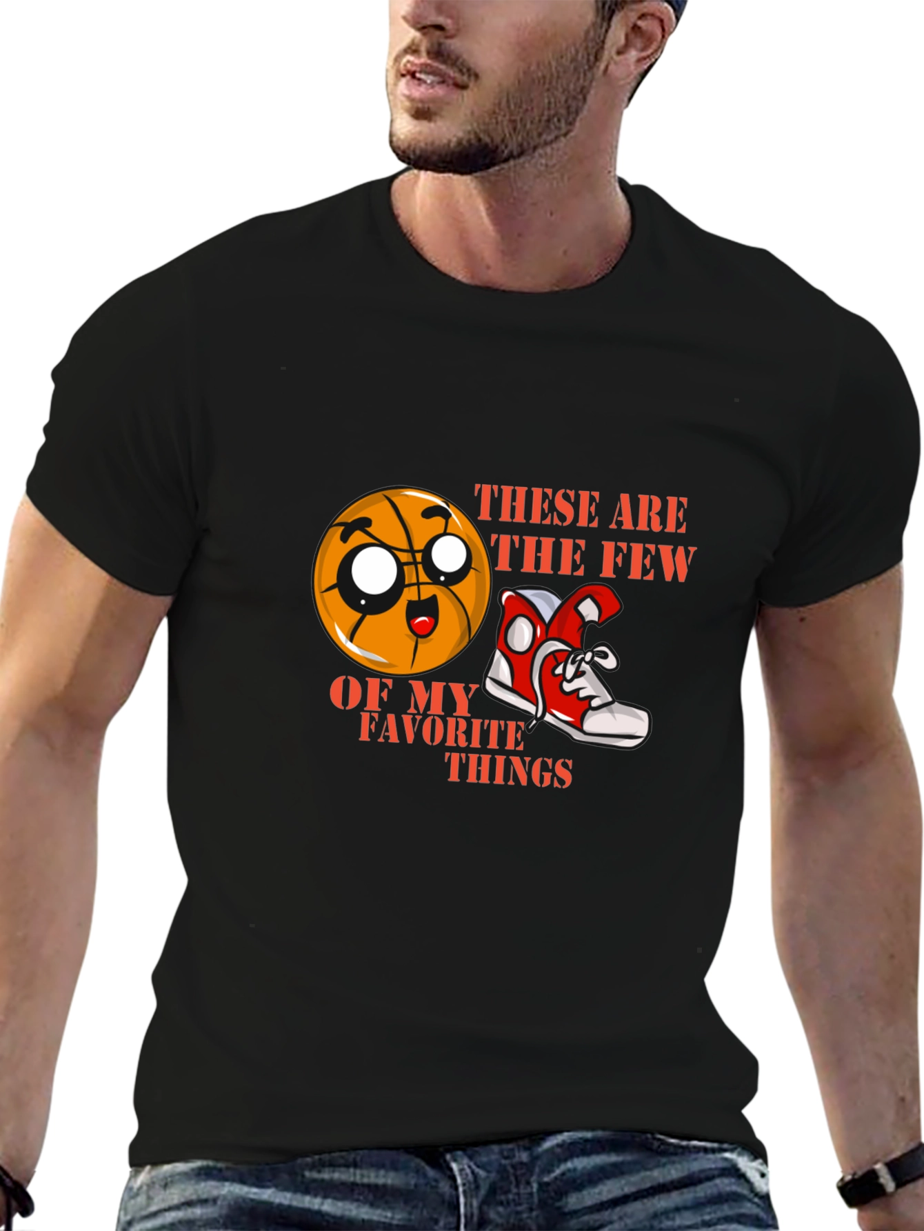 Cartoon Basketball and Sneaker Graphic Tee