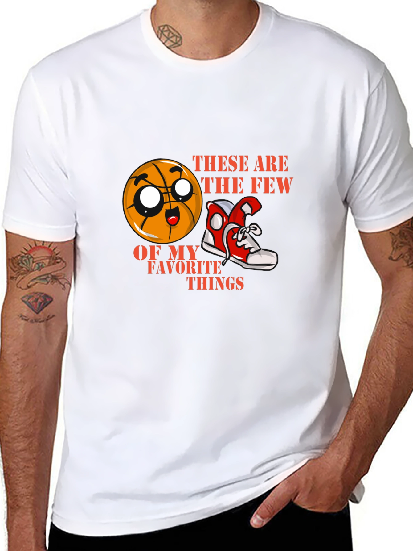 Cartoon Basketball and Sneaker Graphic Tee