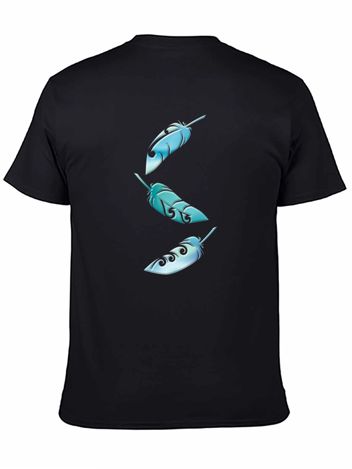 Feather Graphic Print Black Crew Neck T-Shirt