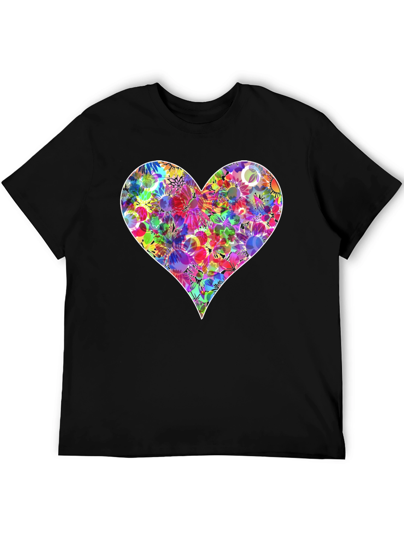 Floral Heart Graphic T-Shirt - Stylish Black Tee