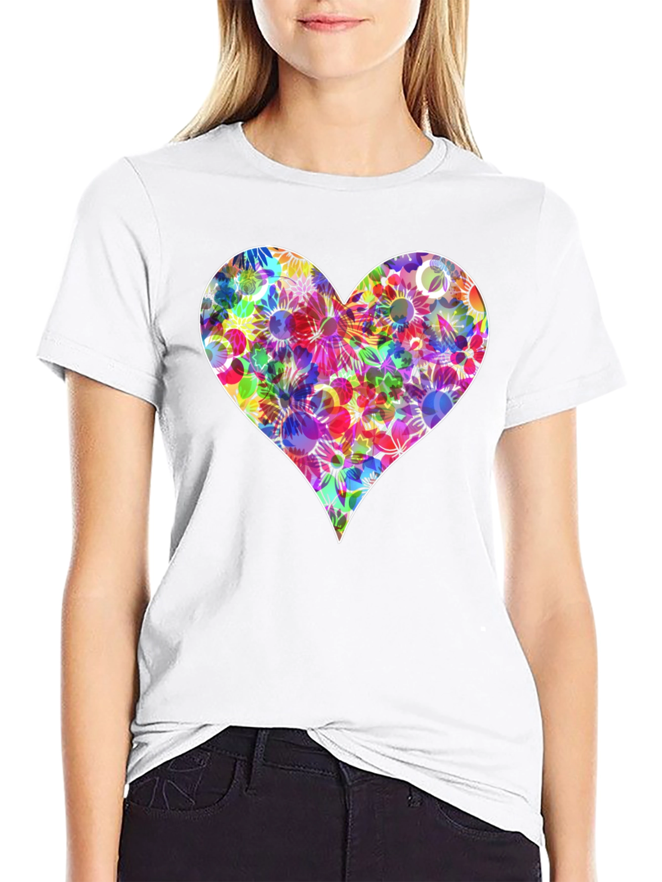 Floral Heart Graphic T-Shirt - Stylish Black Tee