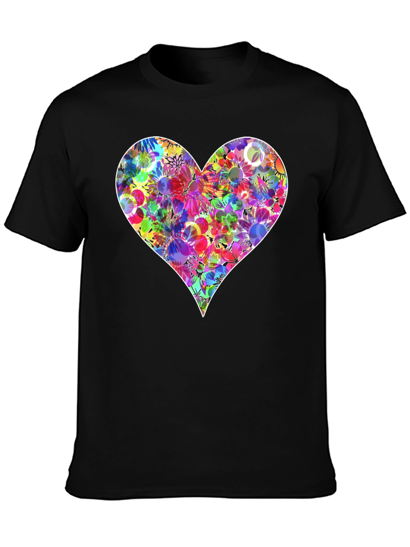 Floral Heart Graphic T-Shirt - Stylish Black Tee