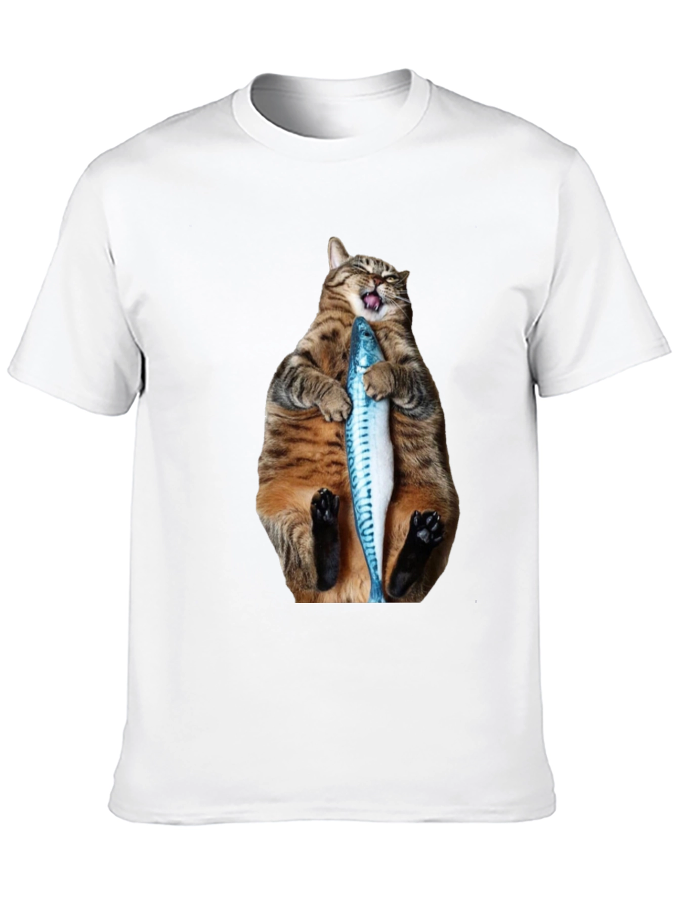 Funny Cat Holding Fish Graphic Tee