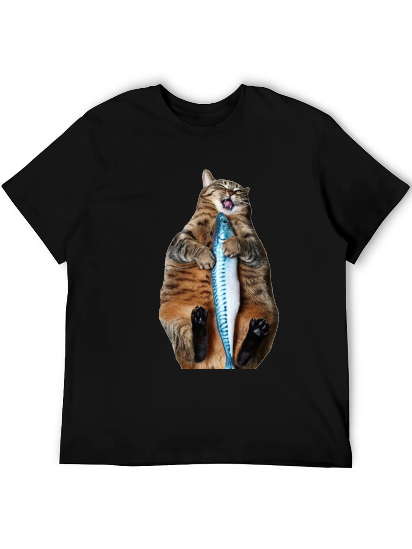 Funny Cat Holding Fish Graphic Tee