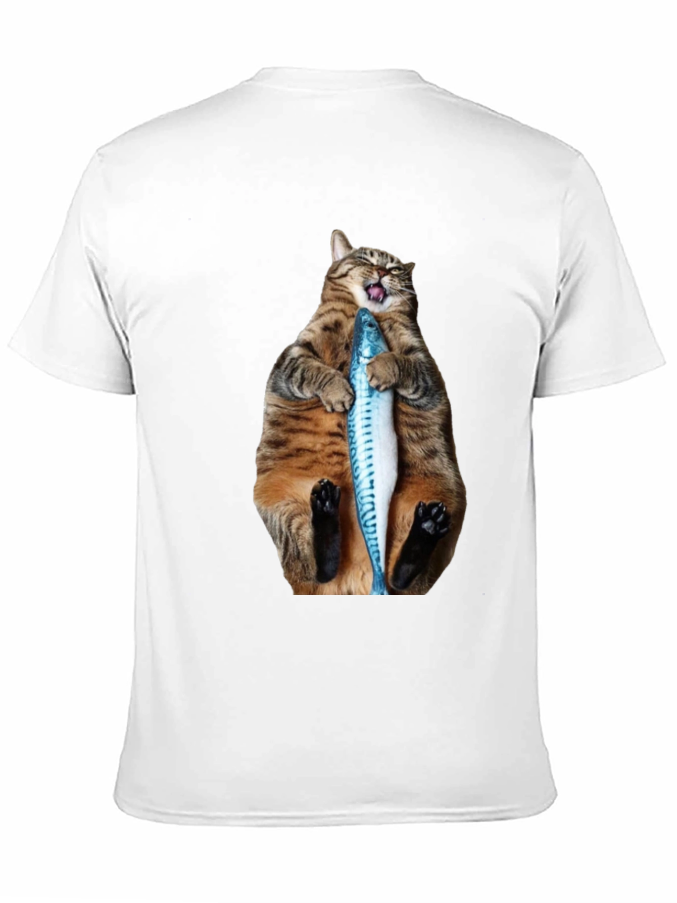 Funny Cat Holding Fish Graphic Tee